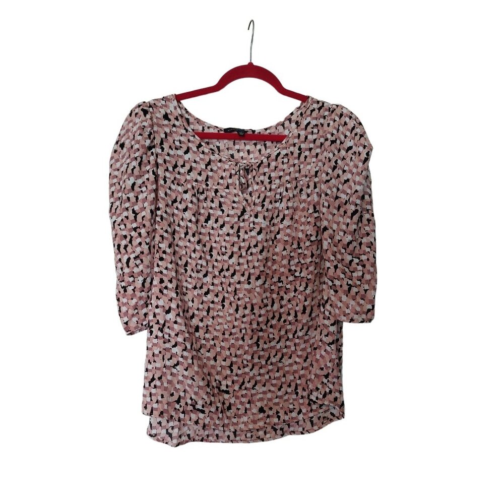 Adrienne Vittadini Womens Pink & Black Geometric Print Blouse L